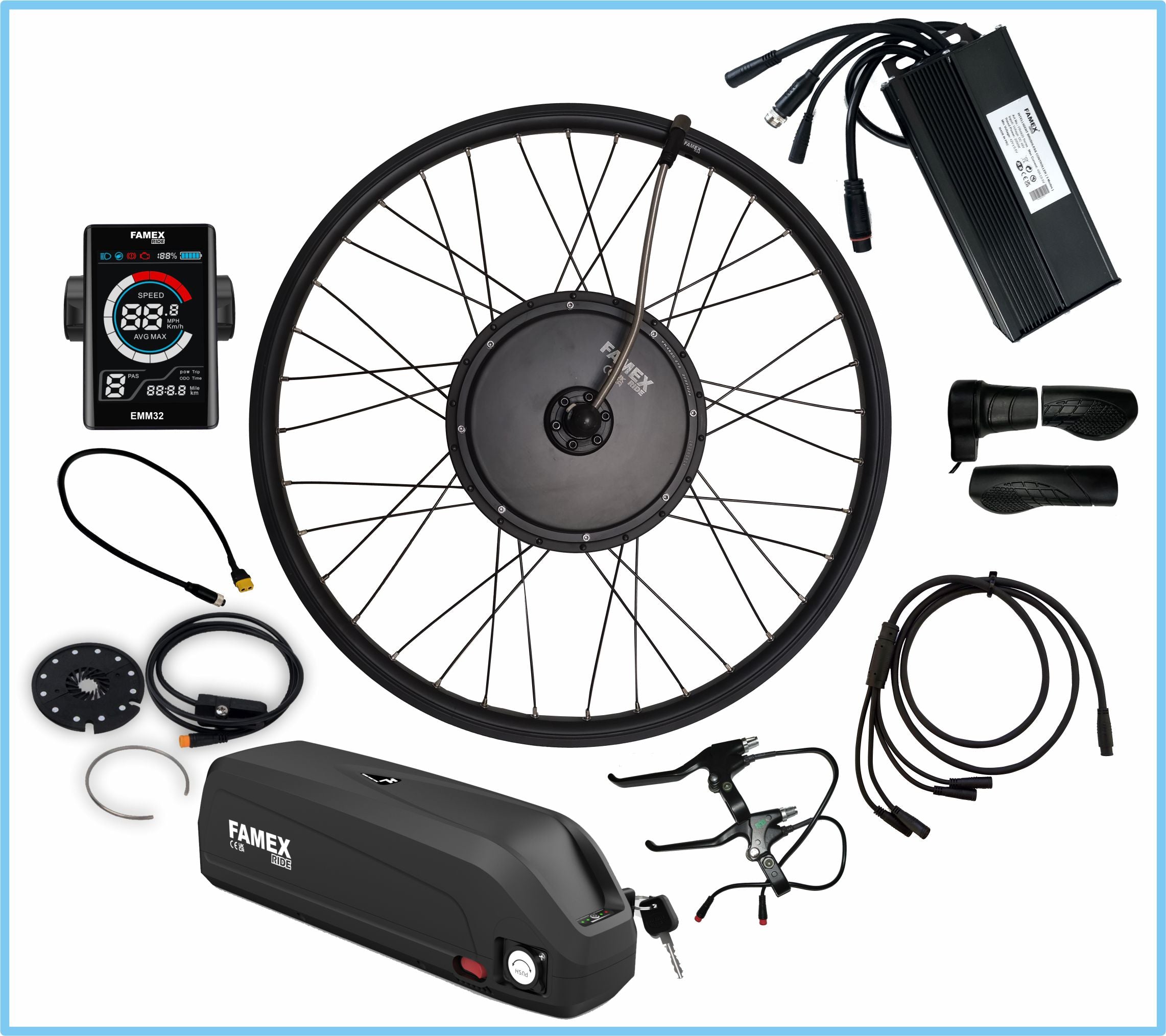 FAMEX Ride®2000W 48V & 52V Electric Bicycle Conversion Kit + BATTERY