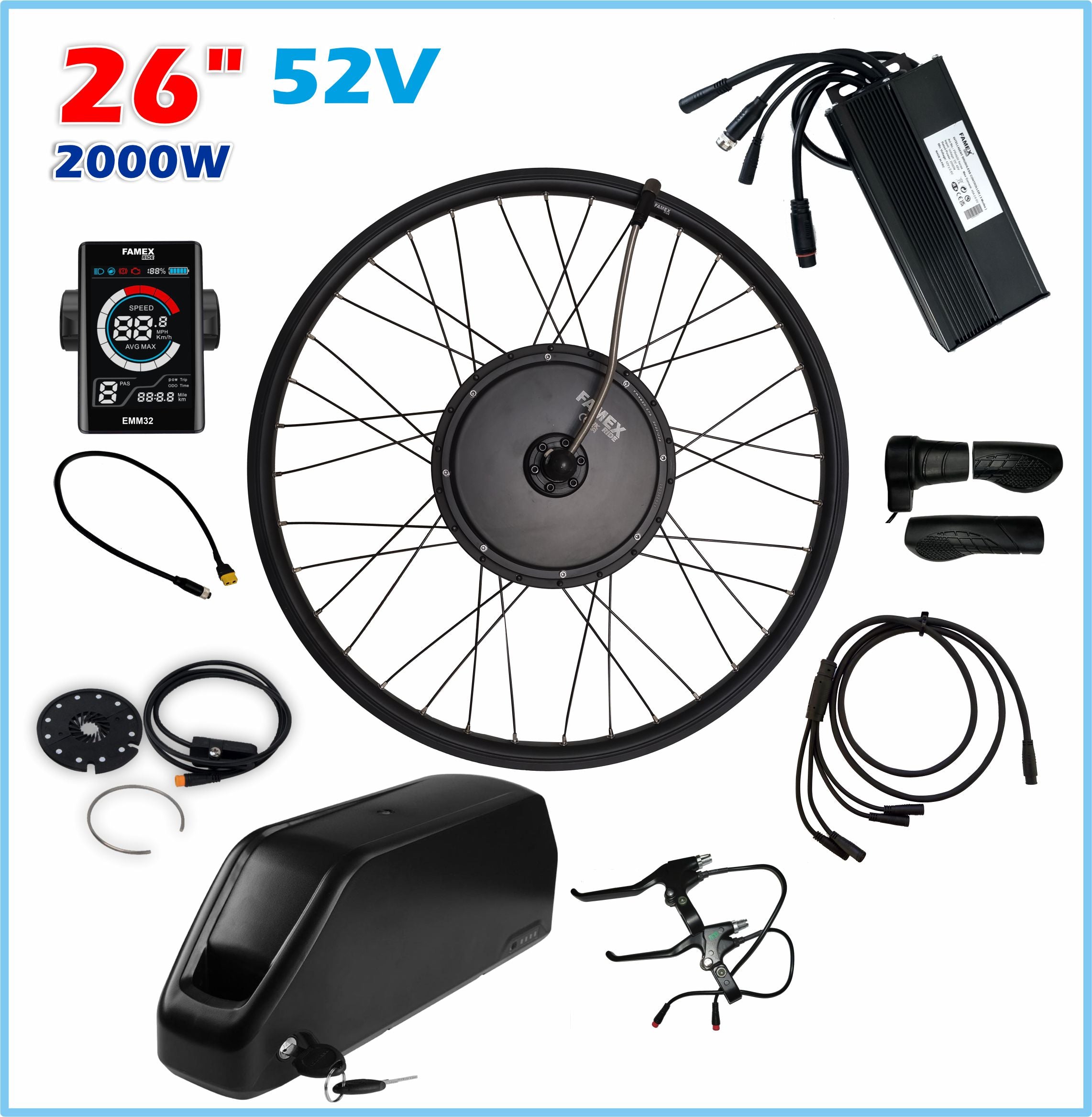FAMEX Ride®2000W 48V & 52V Electric Bicycle Conversion Kit + BATTERY