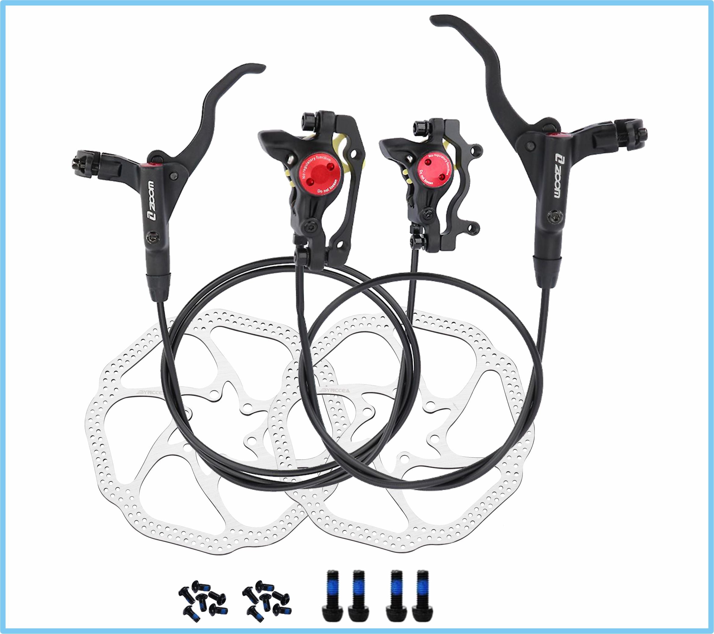 FAMEX RIDE Zoom Hydraulic Disc Brakes Mountain Bike Sets MTB Front & Rear Set with Floating Disc Rotor 160mm & Colour Bolts (Black)