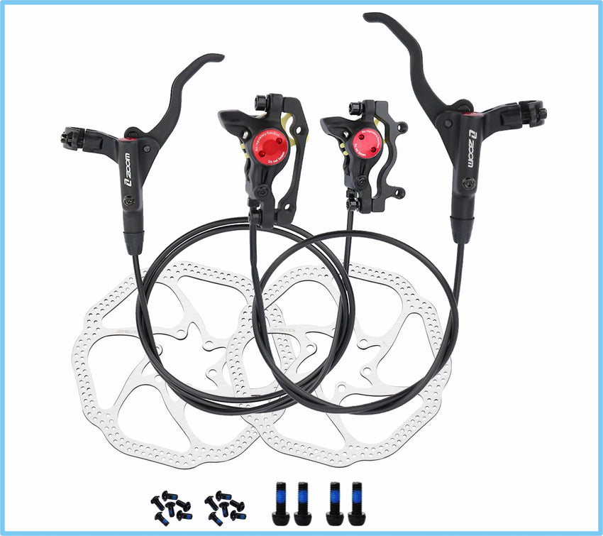 FAMEX RIDE Zoom Hydraulic Disc Brakes Mountain Bike Sets MTB Front & Rear Set with Floating Disc Rotor 160mm & Colour Bolts (Black)