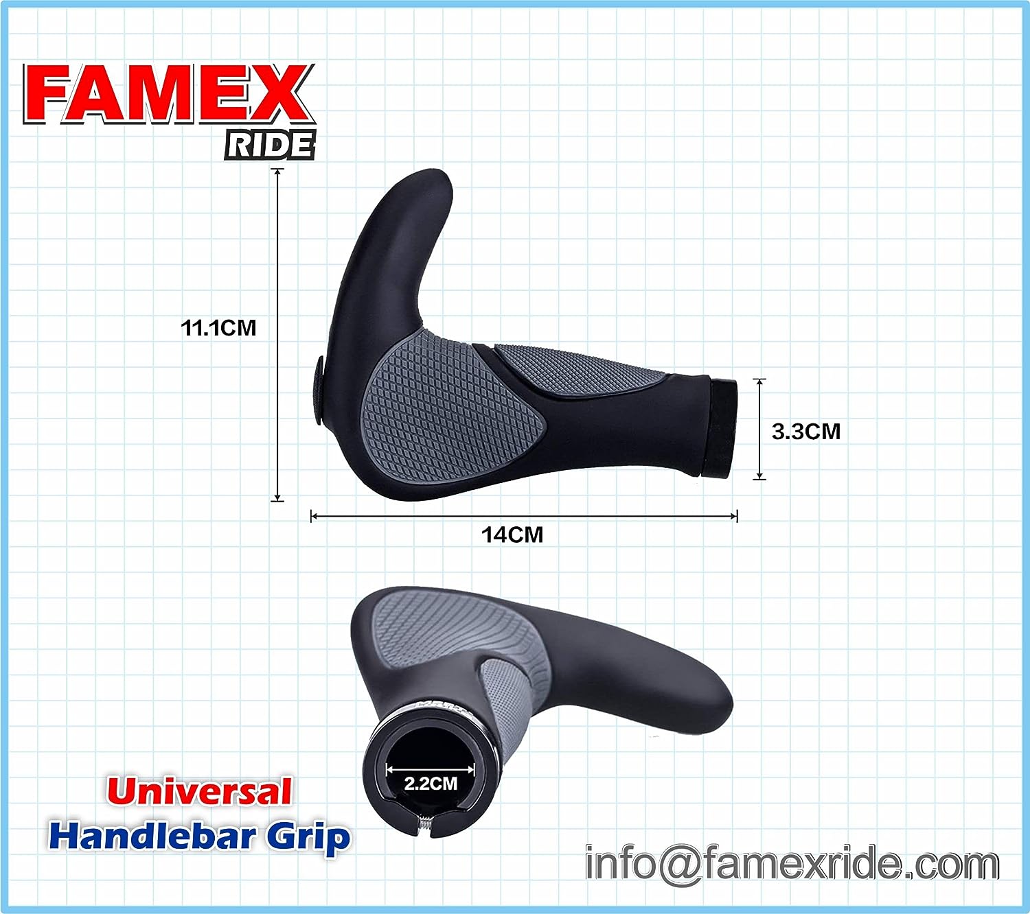 FAMEX RIDE Ergonomic Ergo Bar End Handlebar Grip Bike Soft Cycle Comfort Support