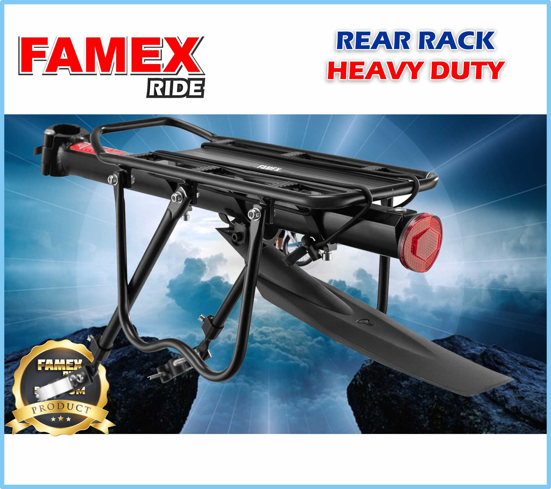 Famex Ride Bike Pannier Rack Rear Bike Rack Mountain Bike Rack Bicycle Rear Rack Carrier with Reflector Adjustable And Quick Release System Seat post Rack Black, With Mudguard, 50KG Capacity, 24"-29"