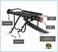 Famex Ride Bike Pannier Rack Rear Bike Rack Mountain Bike Rack Bicycle Rear Rack Carrier with Reflector Adjustable And Quick Release System Seat post Rack Black, With Mudguard, 50KG Capacity, 24"-29"